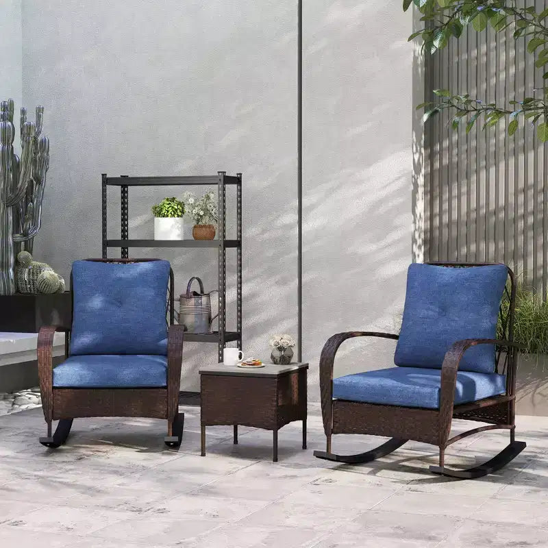 Outsunny 3 Pieces Patio Furniture Set, Wicker Rocking Chairs with Coffee Table, Cushions, Outdoor Bistro Set for Porch, Garden