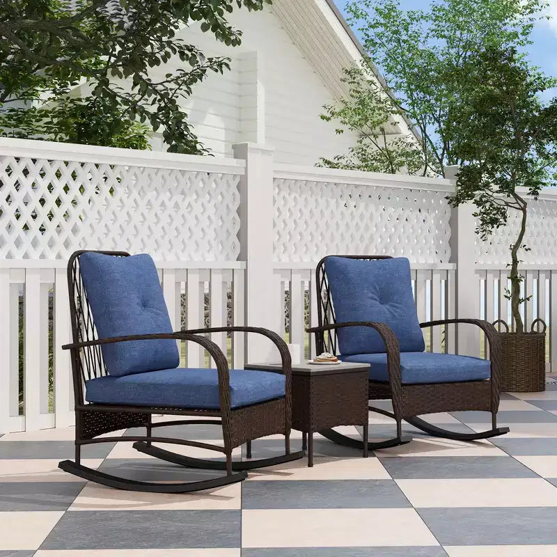 Outsunny 3 Pieces Patio Furniture Set, Wicker Rocking Chairs with Coffee Table, Cushions, Outdoor Bistro Set for Porch, Garden