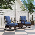 Outsunny 3 Pieces Patio Furniture Set, Wicker Rocking Chairs with Coffee Table, Cushions, Outdoor Bistro Set for Porch, Garden