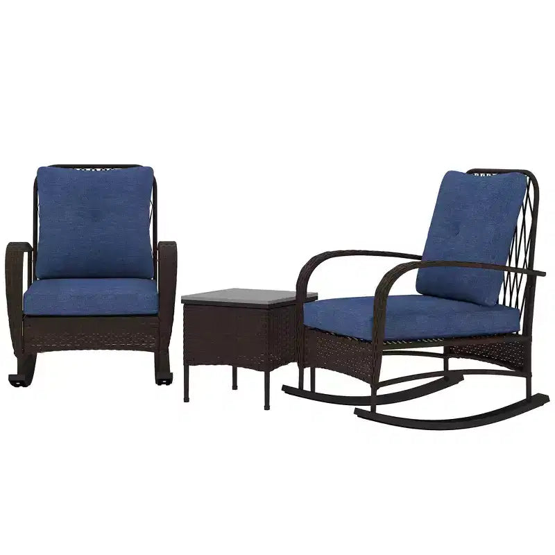 Outsunny 3 Pieces Patio Furniture Set, Wicker Rocking Chairs with Coffee Table, Cushions, Outdoor Bistro Set for Porch, Garden