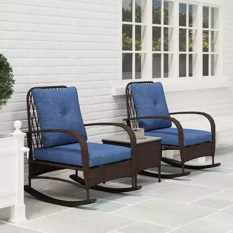 Outsunny 3 Pieces Patio Furniture Set, Wicker Rocking Chairs with Coffee Table, Cushions, Outdoor Bistro Set for Porch, Garden