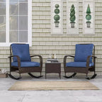 Outsunny 3 Pieces Patio Furniture Set, Wicker Rocking Chairs with Coffee Table, Cushions, Outdoor Bistro Set for Porch, Garden