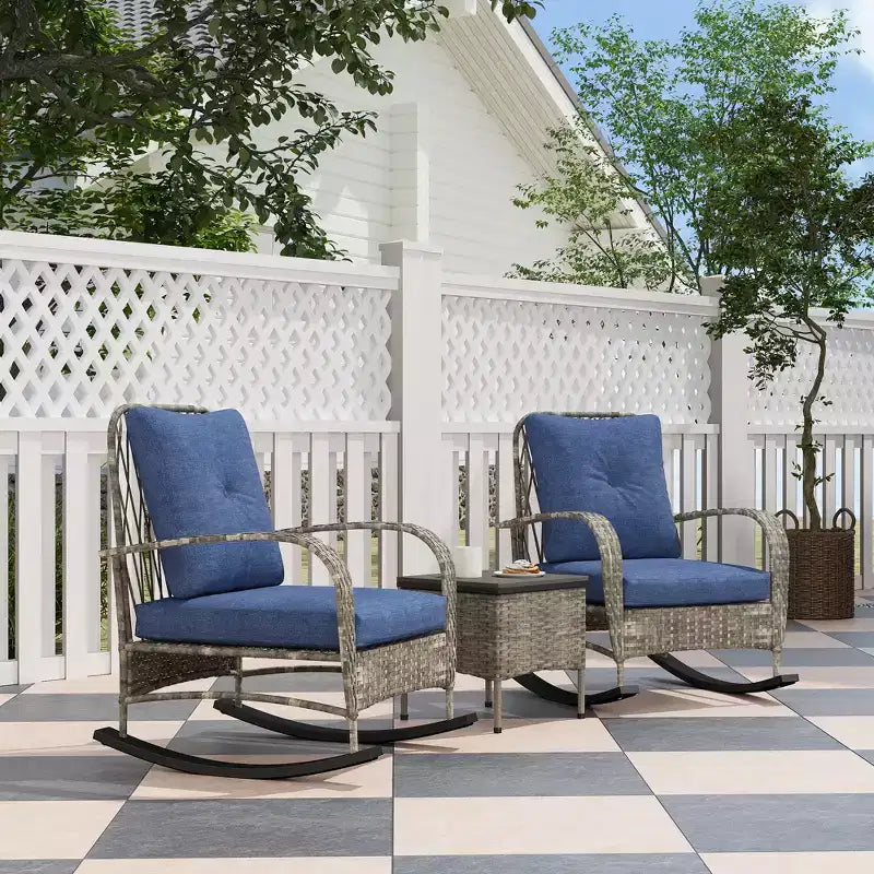 Outsunny 3 Pieces Patio Furniture Set, Wicker Rocking Chairs with Coffee Table, Cushions, Outdoor Bistro Set for Porch, Garden
