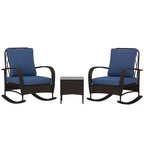 Outsunny 3 Pieces Patio Furniture Set, Wicker Rocking Chairs with Coffee Table, Cushions, Outdoor Bistro Set for Porch, Garden
