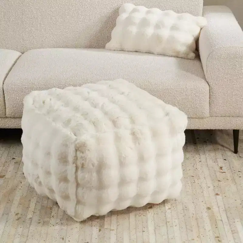 Saro Lifestyle Plush Bubble Faux Fur Pouf