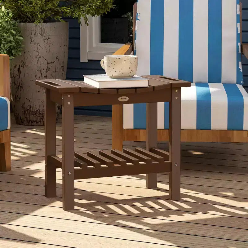 Outsunny 2-Tier Outdoor Side Table, Weather Resistant Shower Bench with Handles, Non-Slip Pads
