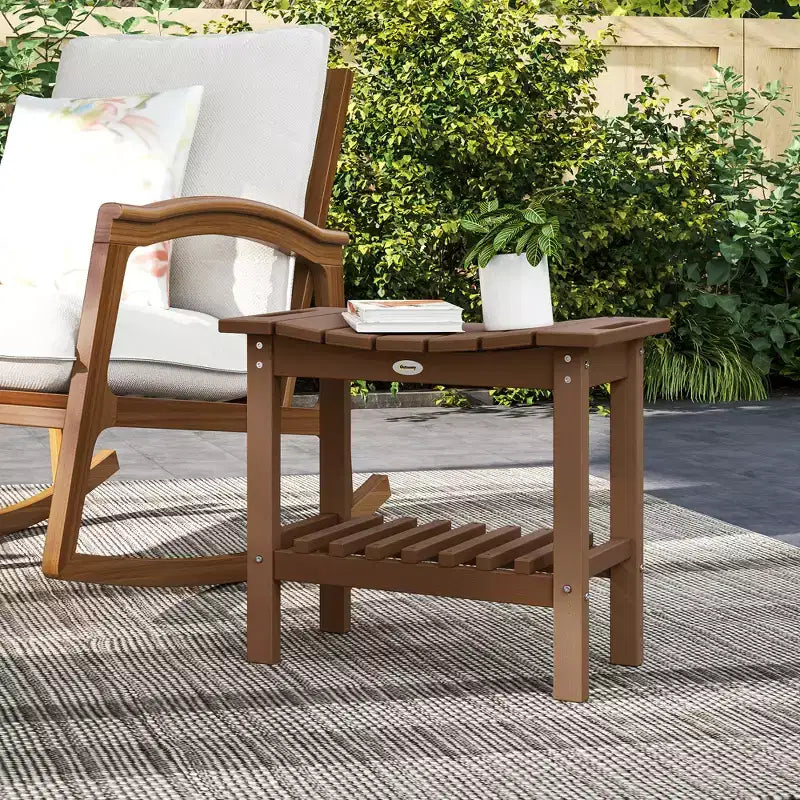 Outsunny 2-Tier Outdoor Side Table, Weather Resistant Shower Bench with Handles, Non-Slip Pads