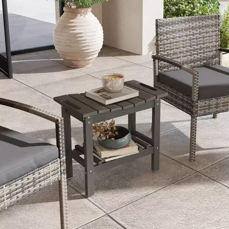 Outsunny 2-Tier Outdoor Side Table, Weather Resistant Shower Bench with Handles, Non-Slip Pads