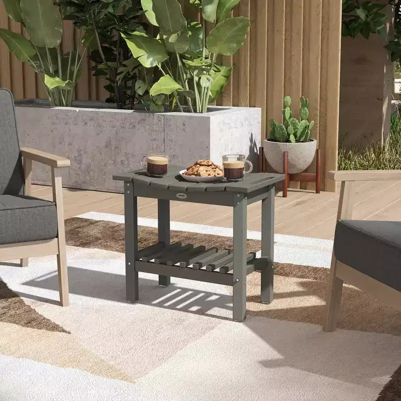 Outsunny 2-Tier Outdoor Side Table, Weather Resistant Shower Bench with Handles, Non-Slip Pads