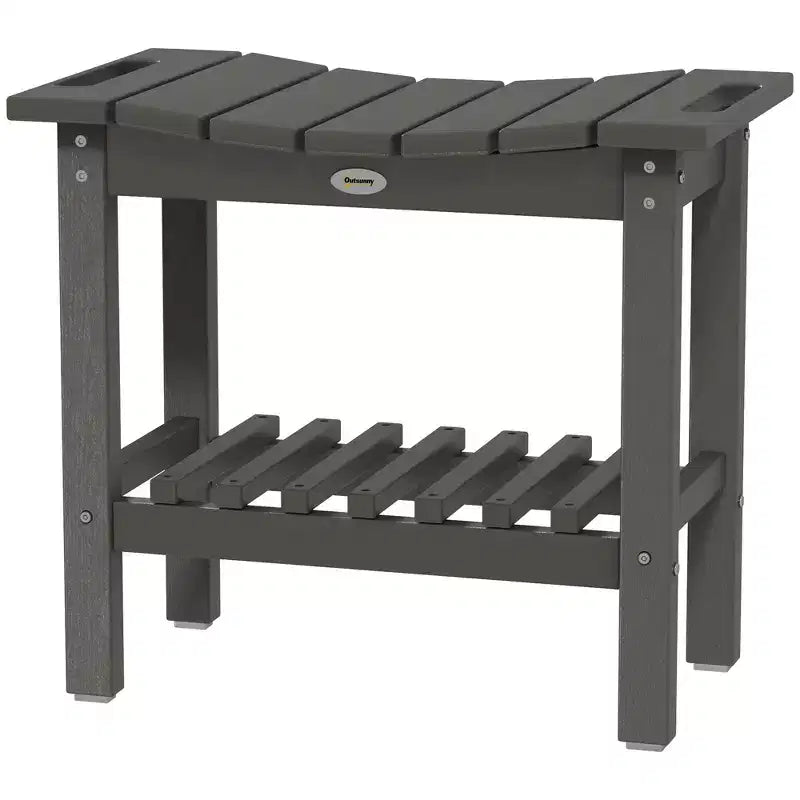Outsunny 2-Tier Outdoor Side Table, Weather Resistant Shower Bench with Handles, Non-Slip Pads