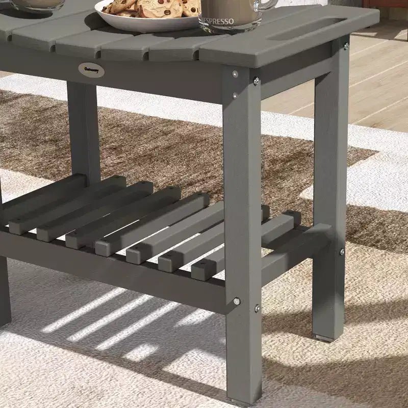 Outsunny 2-Tier Outdoor Side Table, Weather Resistant Shower Bench with Handles, Non-Slip Pads
