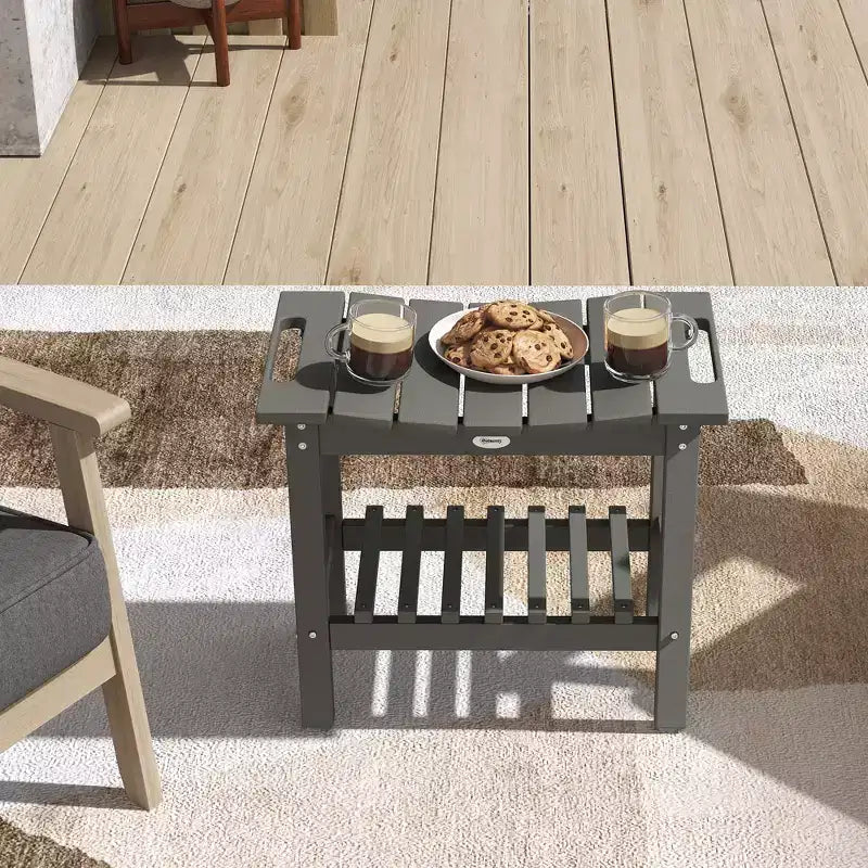 Outsunny 2-Tier Outdoor Side Table, Weather Resistant Shower Bench with Handles, Non-Slip Pads
