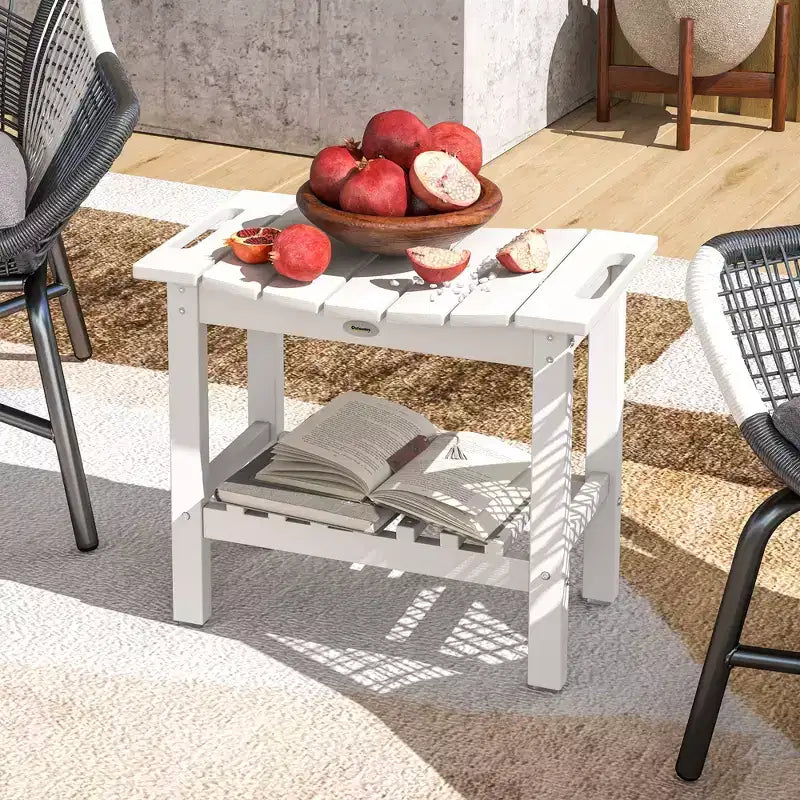 Outsunny 2-Tier Outdoor Side Table, Weather Resistant Shower Bench with Handles, Non-Slip Pads