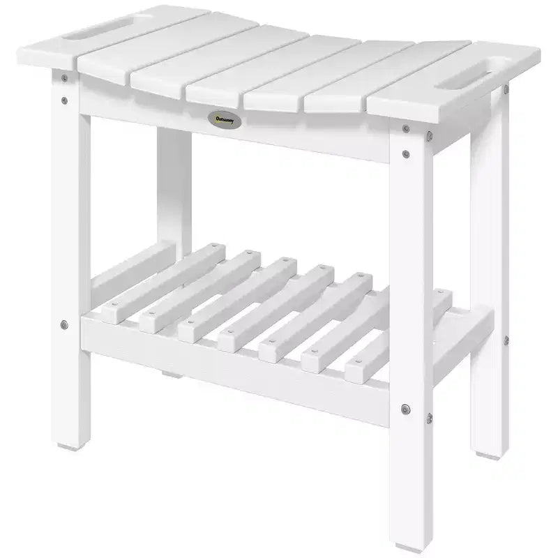 Outsunny 2-Tier Outdoor Side Table, Weather Resistant Shower Bench with Handles, Non-Slip Pads