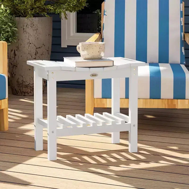 Outsunny 2-Tier Outdoor Side Table, Weather Resistant Shower Bench with Handles, Non-Slip Pads