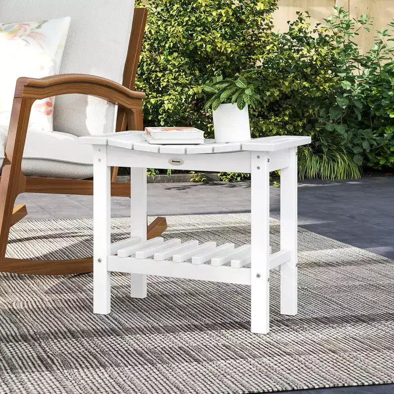 Outsunny 2-Tier Outdoor Side Table, Weather Resistant Shower Bench with Handles, Non-Slip Pads