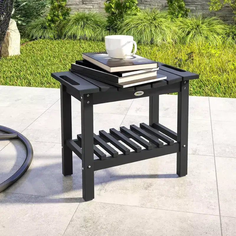 Outsunny 2-Tier Outdoor Side Table, Weather Resistant Shower Bench with Handles, Non-Slip Pads