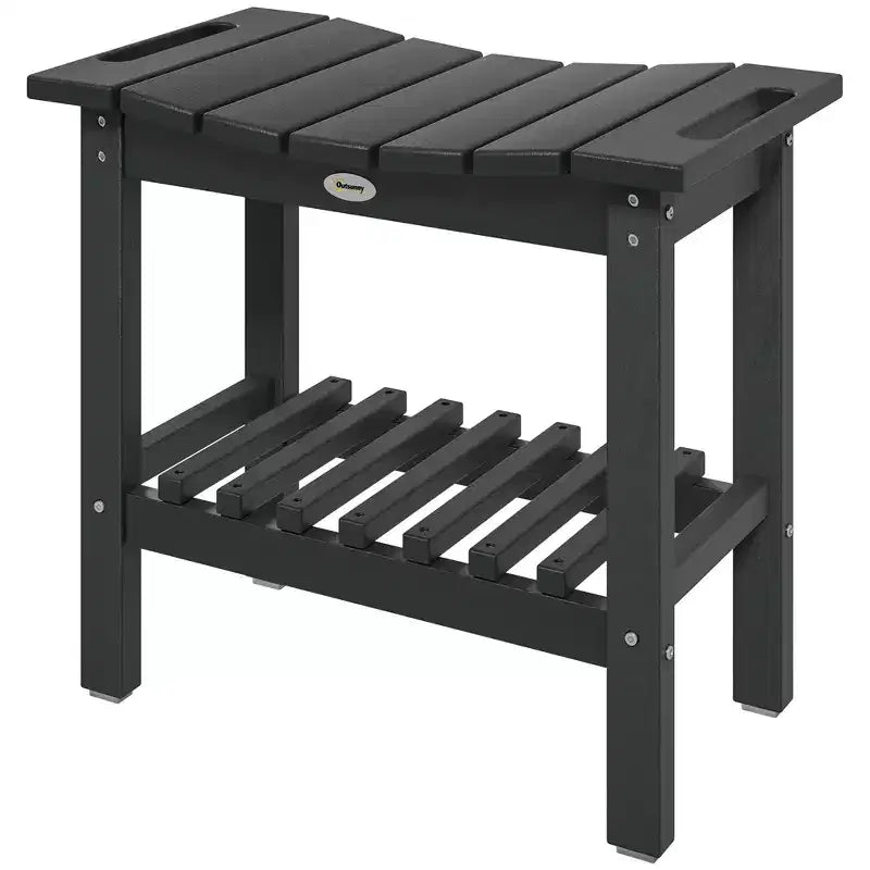 Outsunny 2-Tier Outdoor Side Table, Weather Resistant Shower Bench with Handles, Non-Slip Pads
