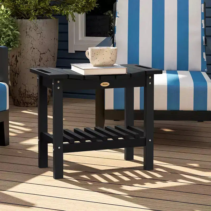 Outsunny 2-Tier Outdoor Side Table, Weather Resistant Shower Bench with Handles, Non-Slip Pads