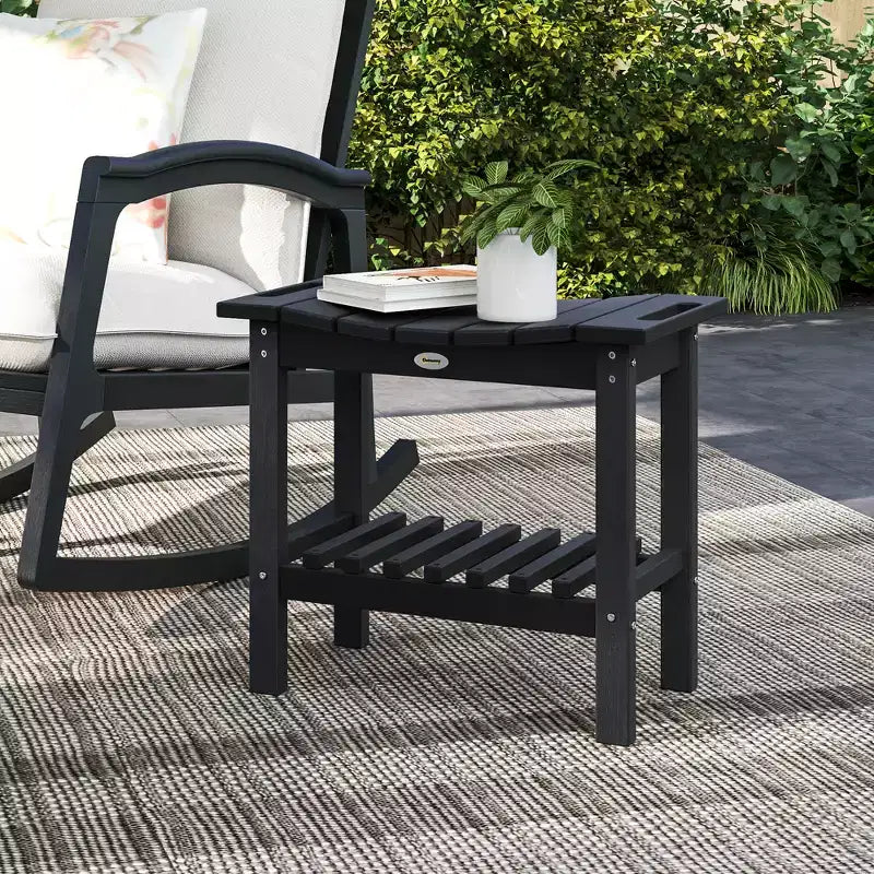 Outsunny 2-Tier Outdoor Side Table, Weather Resistant Shower Bench with Handles, Non-Slip Pads