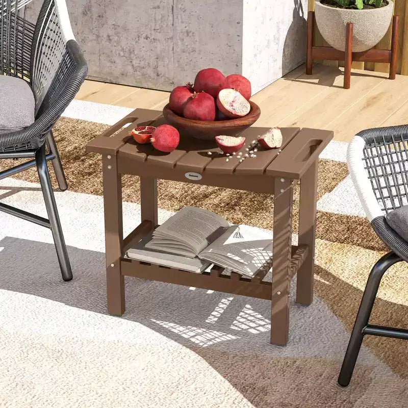 Outsunny 2-Tier Outdoor Side Table, Weather Resistant Shower Bench with Handles, Non-Slip Pads