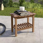 Outsunny 2-Tier Outdoor Side Table, Weather Resistant Shower Bench with Handles, Non-Slip Pads