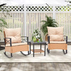 EROMMY 3-Piece Bistro Set,Outdoor PE Rattan Rocking Chairs with Cushions and Coffee Table,Patio Rocker Chair Set for Porch and Backyard
