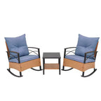 EROMMY 3-Piece Bistro Set,Outdoor PE Rattan Rocking Chairs with Cushions and Coffee Table,Patio Rocker Chair Set for Porch and Backyard