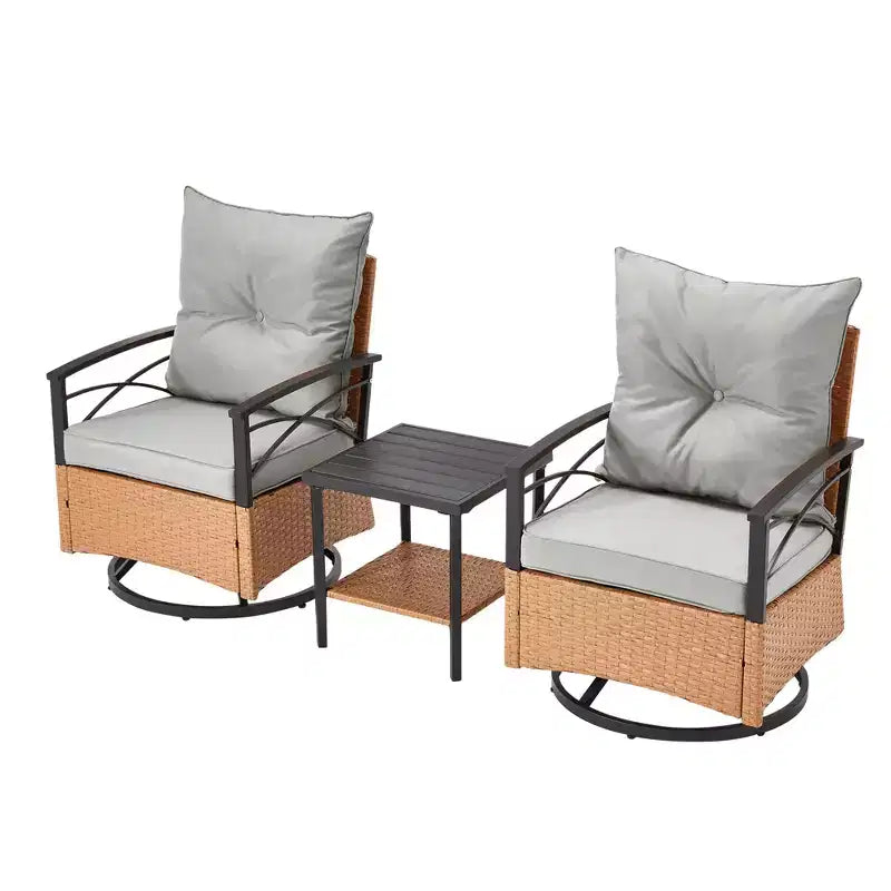 EROMMY 3-Piece Bistro Set,Outdoor PE Rattan Rocking Chairs with Cushions and Coffee Table,Patio Rocker Chair Set for Porch and Backyard