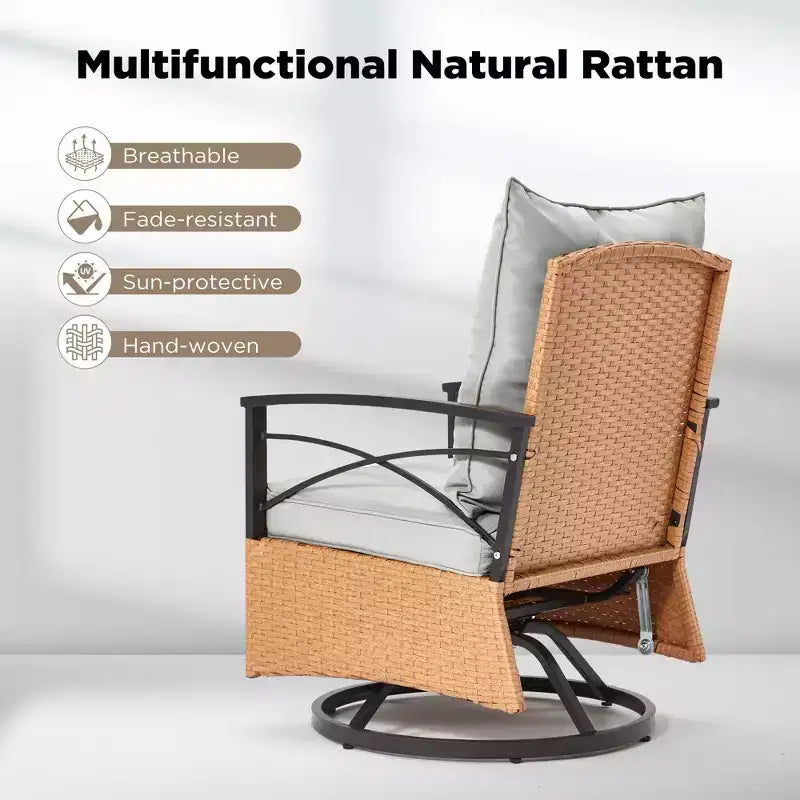 EROMMY 3-Piece Bistro Set,Outdoor PE Rattan Rocking Chairs with Cushions and Coffee Table,Patio Rocker Chair Set for Porch and Backyard