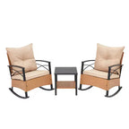 EROMMY 3-Piece Bistro Set,Outdoor PE Rattan Rocking Chairs with Cushions and Coffee Table,Patio Rocker Chair Set for Porch and Backyard