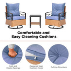 EROMMY 3-Piece Bistro Set,Outdoor PE Rattan Rocking Chairs with Cushions and Coffee Table,Patio Rocker Chair Set for Porch and Backyard