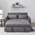 MAYEERTY 55 Modern Convertible Sofa Bed Velvet Loveseat 2 Detachable Arm Pockets Pull Out Bed 2 Pillows Adjustable Backrest Grid Armrests