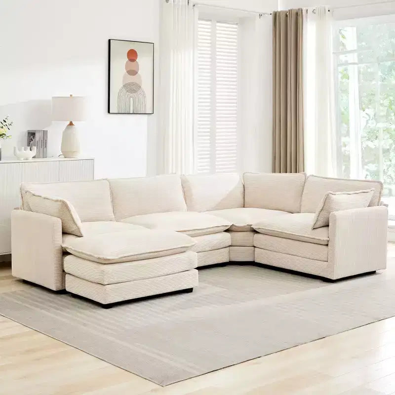 Modern 113.4''D*79.13''W Oversized Corduroy Modular 5-Seat Sectional Sofa Set with Ottoman U Shaped Sofa Couch with Corner Sofa,HYLEORY