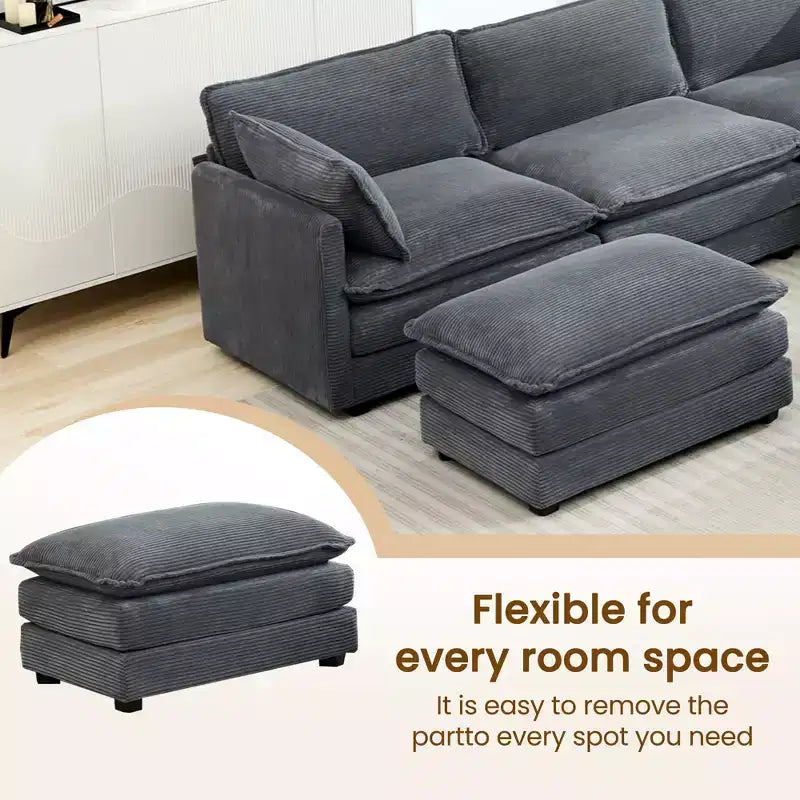 Modern 113.4''D*79.13''W Oversized Corduroy Modular 5-Seat Sectional Sofa Set with Ottoman U Shaped Sofa Couch with Corner Sofa,HYLEORY