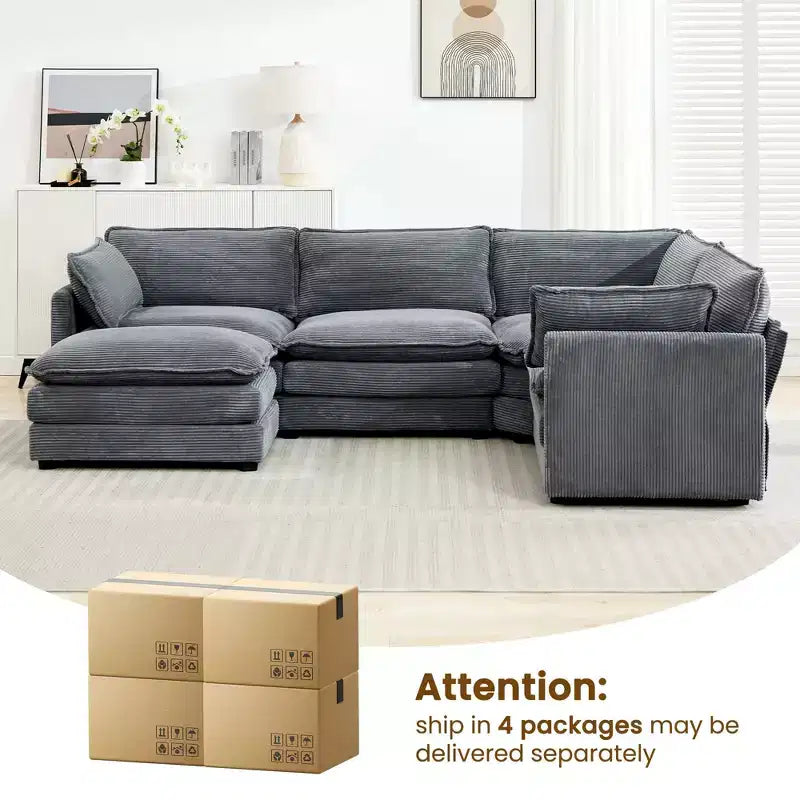 Modern 113.4''D*79.13''W Oversized Corduroy Modular 5-Seat Sectional Sofa Set with Ottoman U Shaped Sofa Couch with Corner Sofa,HYLEORY