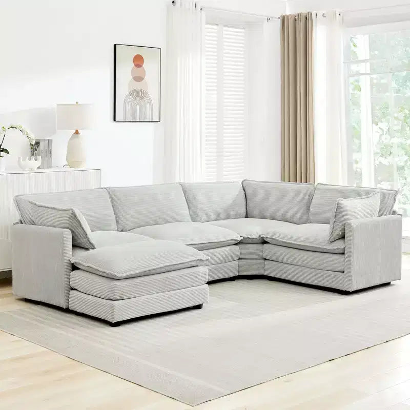 Modern 113.4''D*79.13''W Oversized Corduroy Modular 5-Seat Sectional Sofa Set with Ottoman U Shaped Sofa Couch with Corner Sofa,HYLEORY