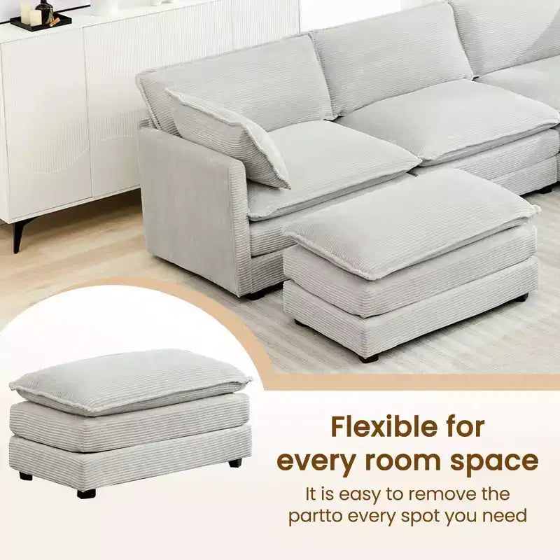 Modern 113.4''D*79.13''W Oversized Corduroy Modular 5-Seat Sectional Sofa Set with Ottoman U Shaped Sofa Couch with Corner Sofa,HYLEORY
