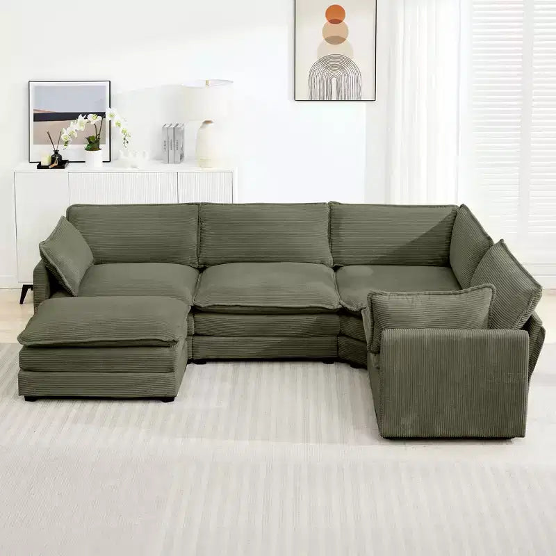 Modern 113.4''D*79.13''W Oversized Corduroy Modular 5-Seat Sectional Sofa Set with Ottoman U Shaped Sofa Couch with Corner Sofa,HYLEORY