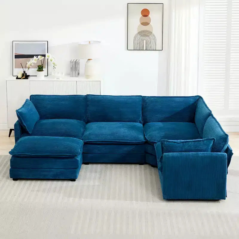 Modern 113.4''D*79.13''W Oversized Corduroy Modular 5-Seat Sectional Sofa Set with Ottoman U Shaped Sofa Couch with Corner Sofa,HYLEORY