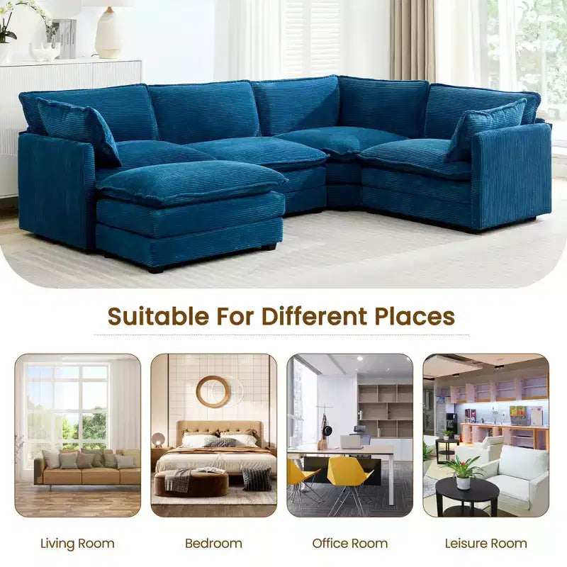 Modern 113.4''D*79.13''W Oversized Corduroy Modular 5-Seat Sectional Sofa Set with Ottoman U Shaped Sofa Couch with Corner Sofa,HYLEORY