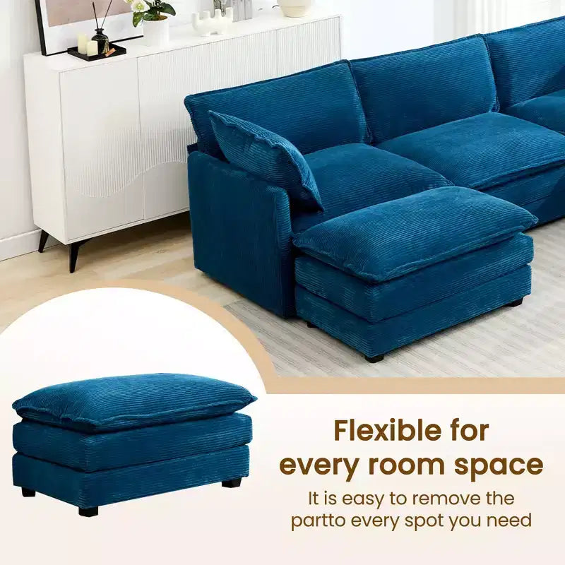 Modern 113.4''D*79.13''W Oversized Corduroy Modular 5-Seat Sectional Sofa Set with Ottoman U Shaped Sofa Couch with Corner Sofa,HYLEORY