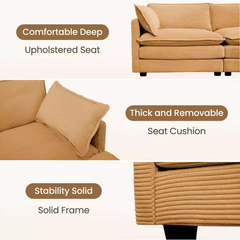 Modern 113.4''D*79.13''W Oversized Corduroy Modular 5-Seat Sectional Sofa Set with Ottoman U Shaped Sofa Couch with Corner Sofa,HYLEORY