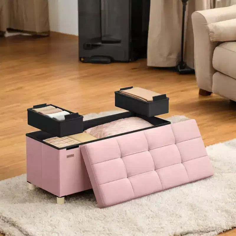 Storage Ottoman Bench, Storage Chest with Lid, 15 x 30 x 15.2 Inches, Foot Rest Stool, 20 Gal. (77 L), for Bedroom, Living Room