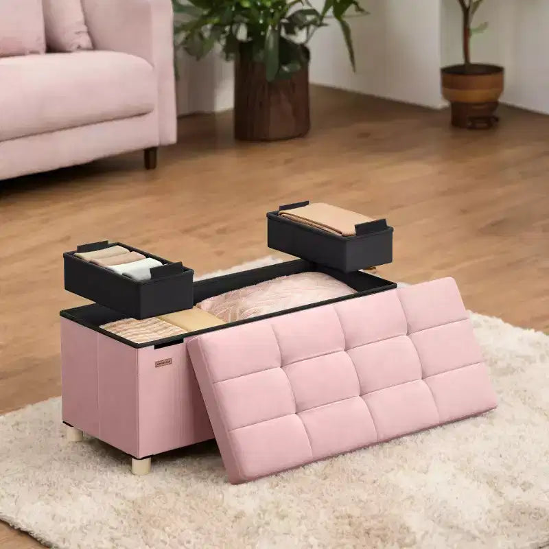 Storage Ottoman Bench, Storage Chest with Lid, 15 x 30 x 15.2 Inches, Foot Rest Stool, 20 Gal. (77 L), for Bedroom, Living Room