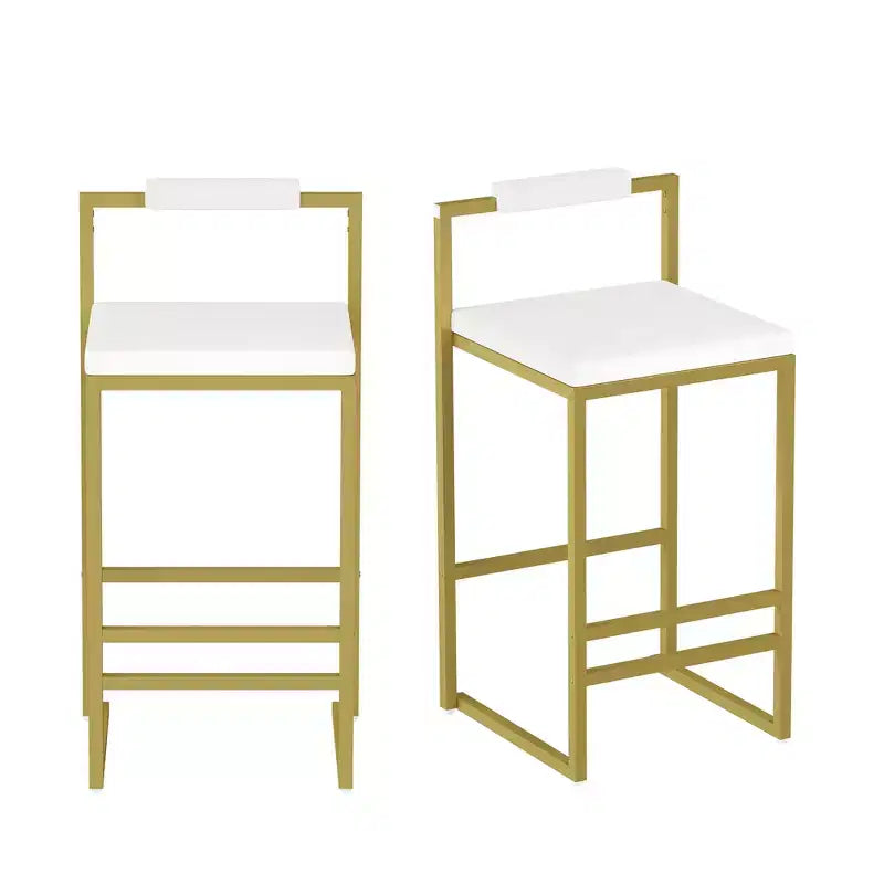 MAYEERTY Upholstered Velvet Bar Stools Set of 2 Modern Counter Height Indoor Dining Chairs Gold Creamy White