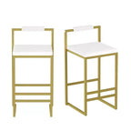 MAYEERTY Upholstered Velvet Bar Stools Set of 2 Modern Counter Height Indoor Dining Chairs Gold Creamy White