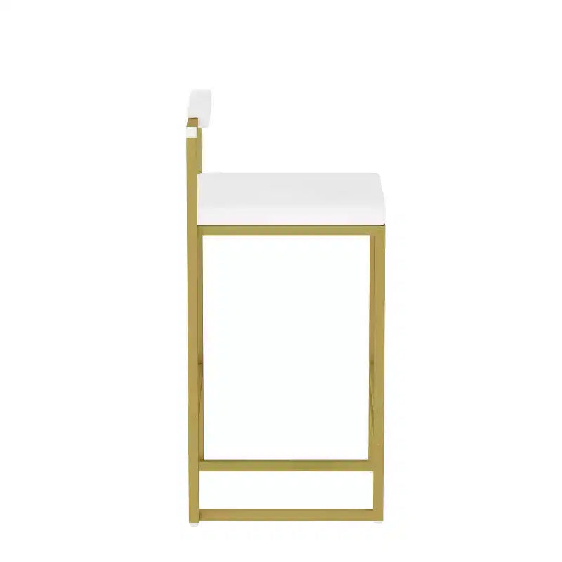 MAYEERTY Upholstered Velvet Bar Stools Set of 2 Modern Counter Height Indoor Dining Chairs Gold Creamy White