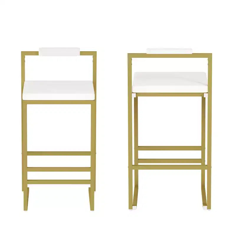MAYEERTY Upholstered Velvet Bar Stools Set of 2 Modern Counter Height Indoor Dining Chairs Gold Creamy White