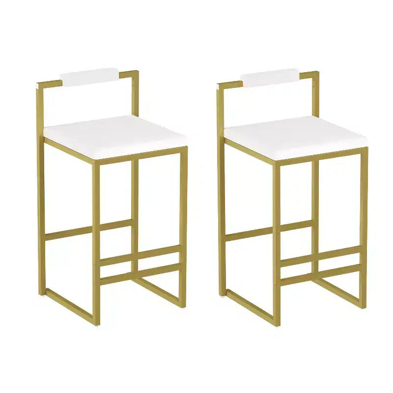 MAYEERTY Upholstered Velvet Bar Stools Set of 2 Modern Counter Height Indoor Dining Chairs Gold Creamy White